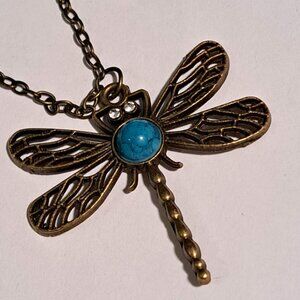Dragon fly pendant necklace metal chain